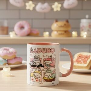 Monster Cute Bunny Cartoon Ceramic Mug - Pink Accent